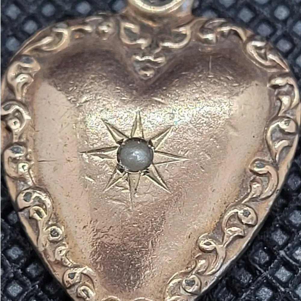 Romantic Antique Heart Charm Rose Gold Filled‎ Faux Pearl Monogram Coquette